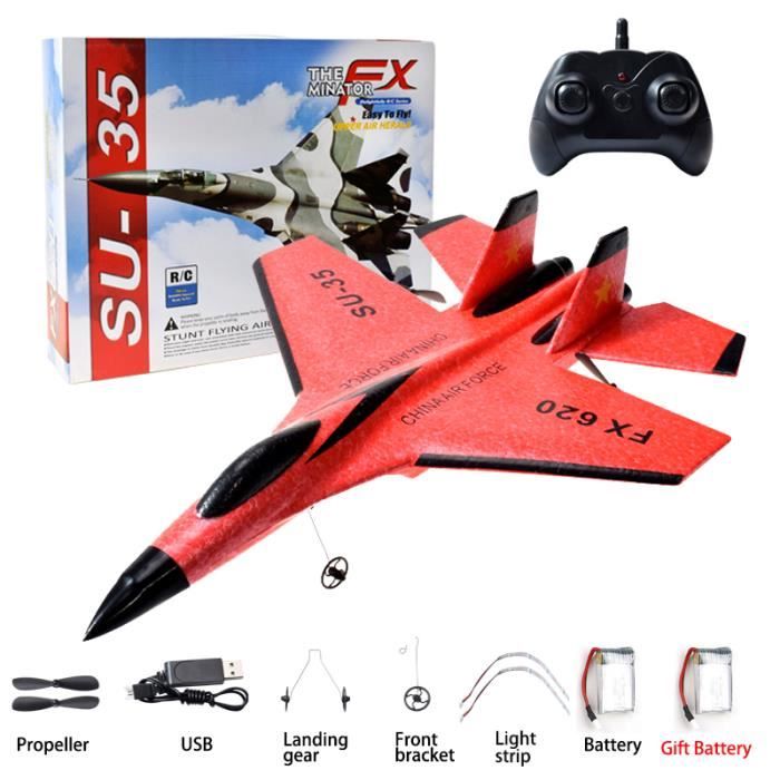 Avion Radiocommandé 2CH 2.4GHz Avec LED - Débutant, Matériau EPP Léger - Télécommande + Charge USB - Rouge