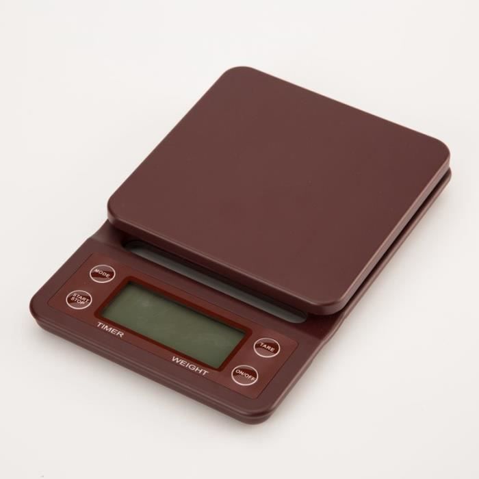 Balance De Cuisine Numérique Pesage Electronique 3kg / 0.1g Avec Minuterie - Écran LCD, Violet/Verte - Idéale Café