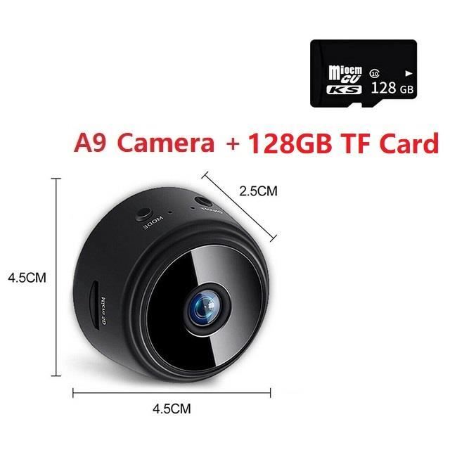 A9 noir avec 128 Go - Mini caméra De Surveillance A9 IP Wifi HD 1080P, avec Vision nocturne infrarouge et dét