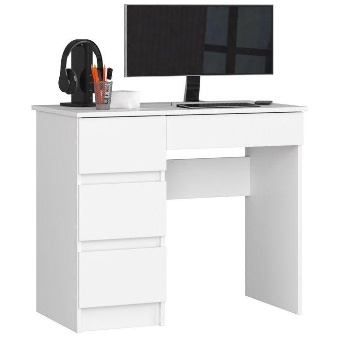 Bureau dordinateur AKORD gauche A7 Blanc 90 cm 4 tiroirs façade Blanche 90x50x77 cm Bureau dordinateur AKORD gauche A7 Blanc 90 cm 4 tiroirs façade Blanche 90x50x77 cm