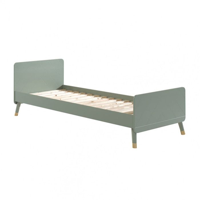 TINY GREEN - Lit 90x200cm Vert Olive Graphique Sommier Intégré