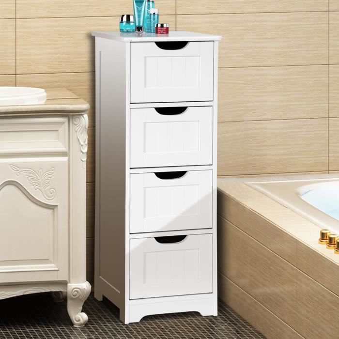 COSTWAY Commode Meuble de Rangement pour Salle de Bain avec 4 Tiroirs en Bois