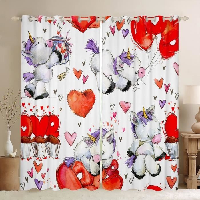 Rideaux Licorne Arc-en-ciel Pour Chambre Enfant - 2 Panneaux à œillets, Polyester Doux - Fille, Garçon, Nuages, étoiles