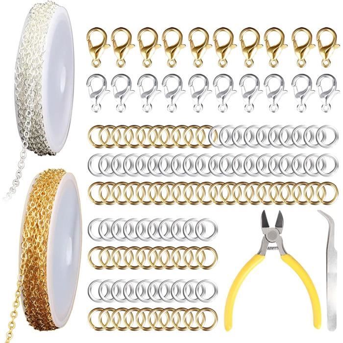 124 PCS Chaine Fabrication Bijoux, Accessoire Bijoux Creation, Fermoirs pour Bijoux, Anneaux de Saut Bijoux avec Pince à Bijoux