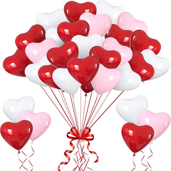 50 Pièces Rouge Amour Ballons coeur rouge Latex Cœur des ballons pour la  Saint Valentin mariage anniversaire fiançailles anni 438