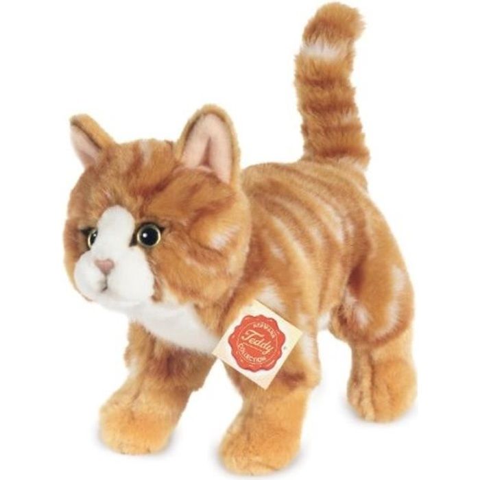 Peluche chat roux et blanc 28 cm  Peluches et doudous sur