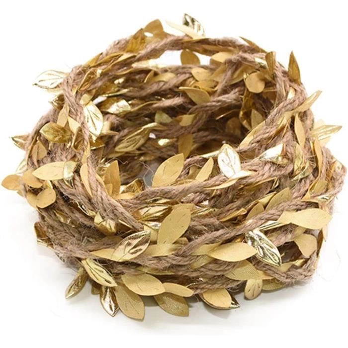 Guirlande Artificielle Feuilles Et Jute 10 Mètres - Décoration Mariage, Table, DIY, Ruban Or Et Vert