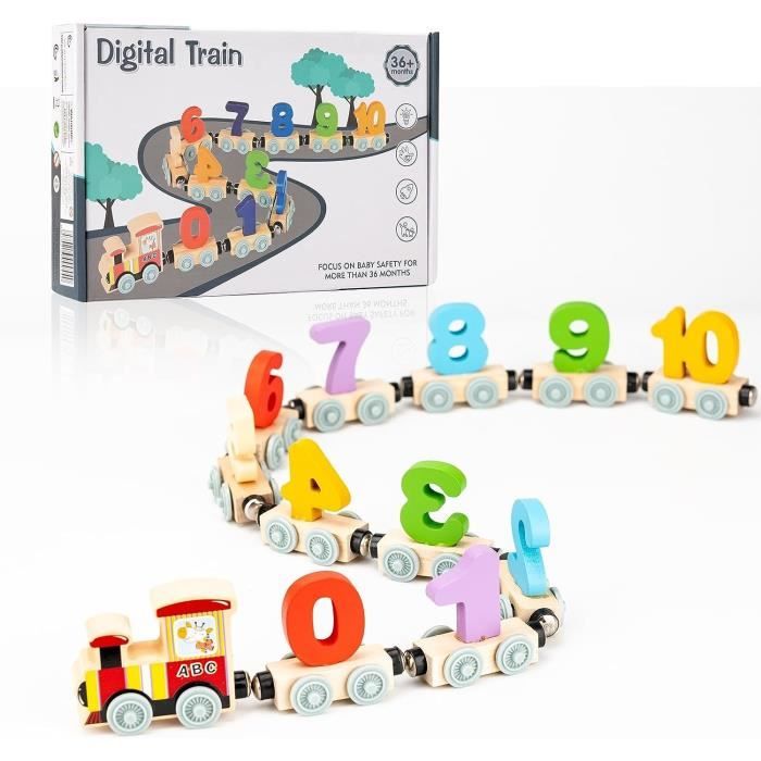 Jouet en Bois - Train de Numéros - Montessori - Blanc