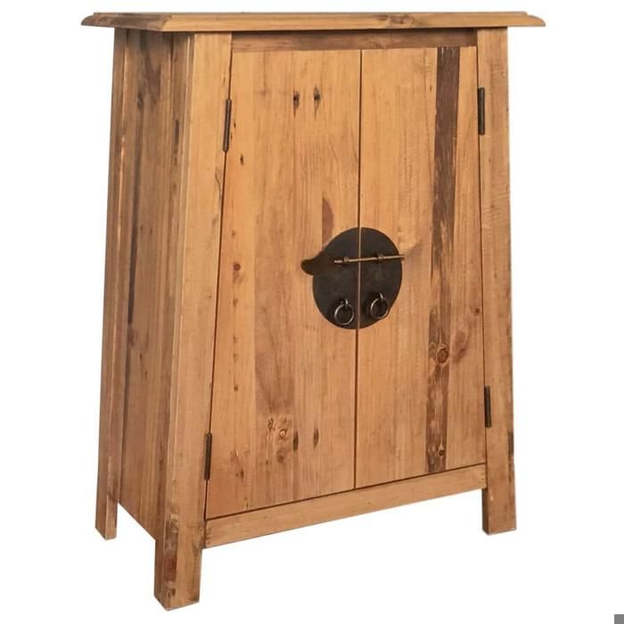 Buffet bahut armoire console meuble de rangement laterale de salle de bain pin recycle massif 80 cm marron