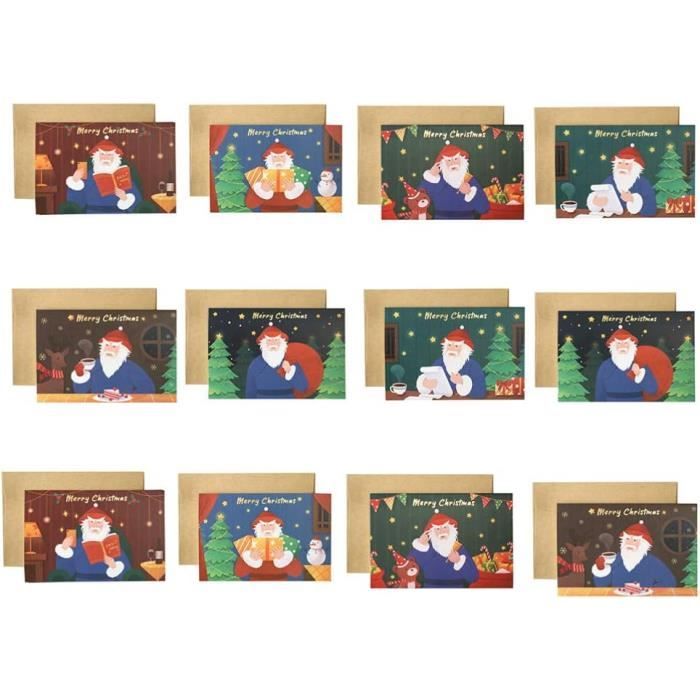 12Pcs Carte De Voeux De Noël Carte De Père Noël Avec Enveloppes 2020