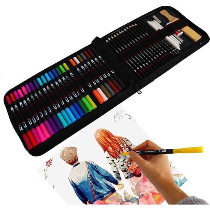 24 Stylo Aquarelle Feutres Coloriage +24 Crayons À Croquis De Accessoires,  Pour Professionnel Dessin,Coloriage Mandala, Conv[u3931] - Cdiscount  Beaux-Arts et Loisirs créatifs