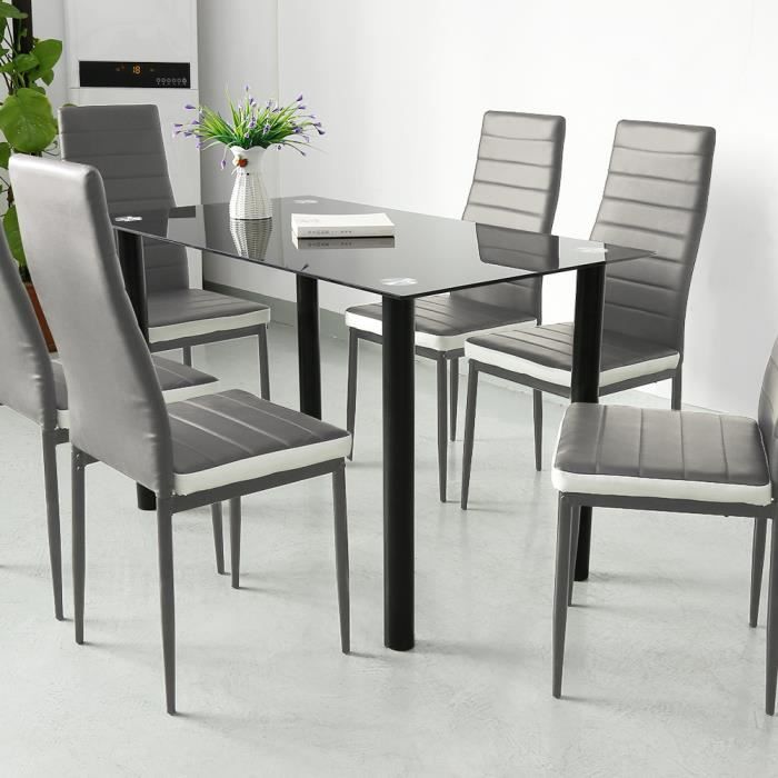 lot de 6 chaises de salle à manger confortables en cuir silimi -  grises bandeau blanc