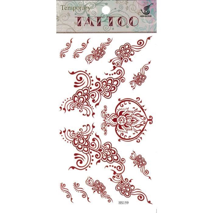  Planche de tatouage  temporaire couleur bordeaux marron 