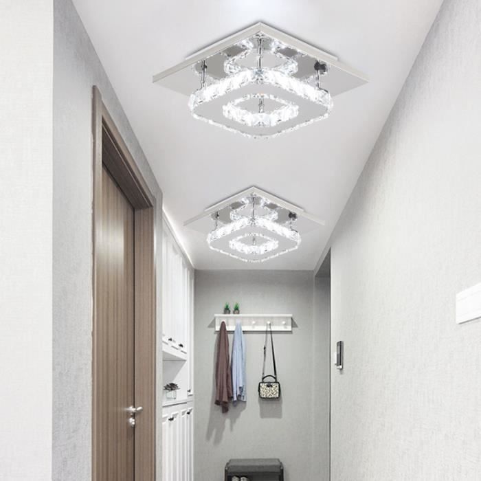 uni lot de 2 plafonnier cristal lampe de plafond acier inoxydable led miroir 12w lustre moderne en cristal pour salon chambre à