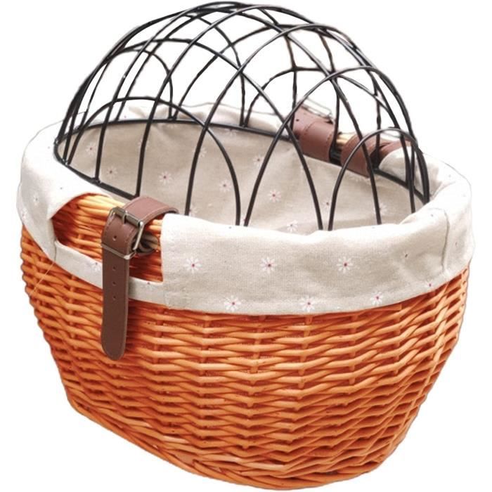 Panier De Vélo En Osier Naturel Taille M - Fabriqué à La Main - Fixation Guidon Avec Sangles Cuir - Style Rétro Et Écologique