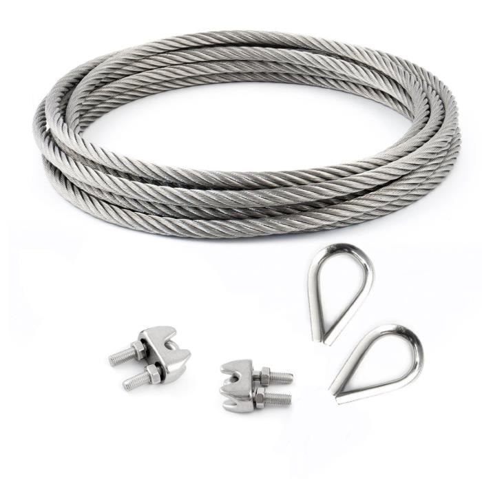 2 serre-câbles étrie 2 cosse coeur beaucoup de tailles disponibles SET 30m cable 3mm acier inox cordage torons: 7x19 