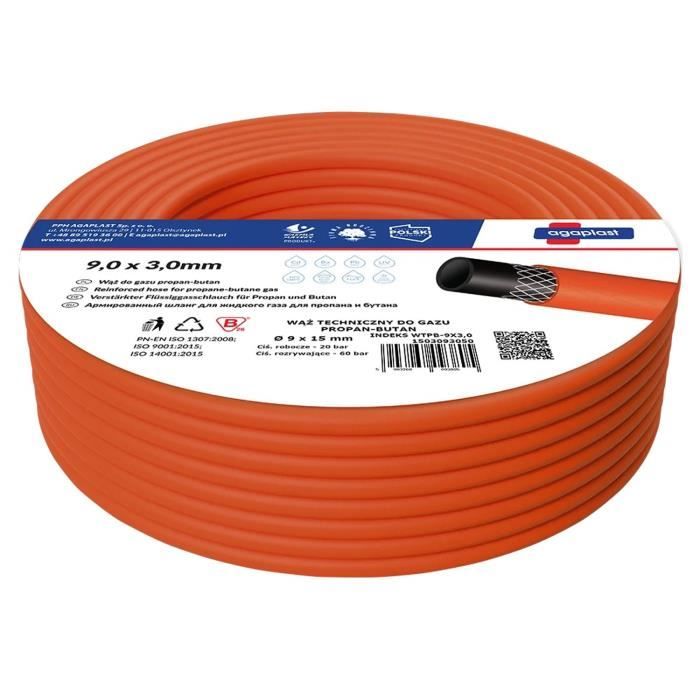 Prostko Ltd Orange Propane Butane Gas Hose 9mm High Pressure LPG For Camping BBQ