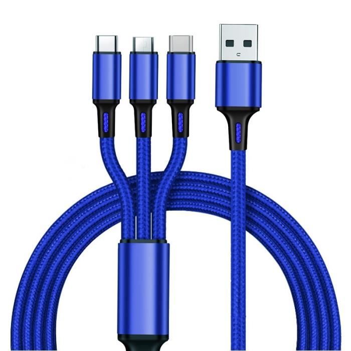 CÂBLE USB-C (3.0), USB-A / USB-C, M/M, 3A, LED, BLEU, 1M