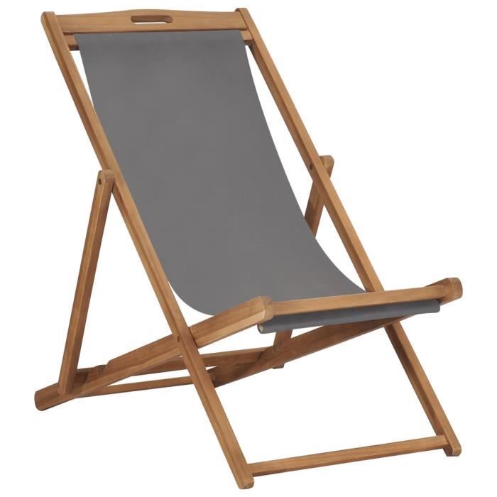 chaise de plage pliable en bois de teck solide - gris - star - best