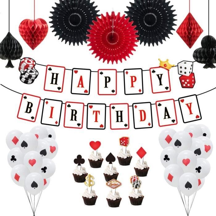 Sunbeauty Decorations De Fete Casino Las Vegas Banniere D Anniversaire Ballons En Nid D Abeille Rouge Et Noir 1091 Cdiscount Maison