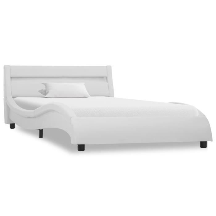 mode 4643 lit adulte avec led - structure de lit classique - lit pour 1-2 personnes lit enfant blanc similicuir - 90 x 200 cm