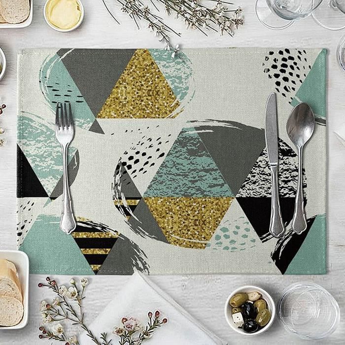 Lot Set De Table 6 Pieces Deco Table Anniversaire Fille Coton Lin Motif Triangle Geometrique 45x30cm Bleu Or Noir 1108 Cdiscount Maison