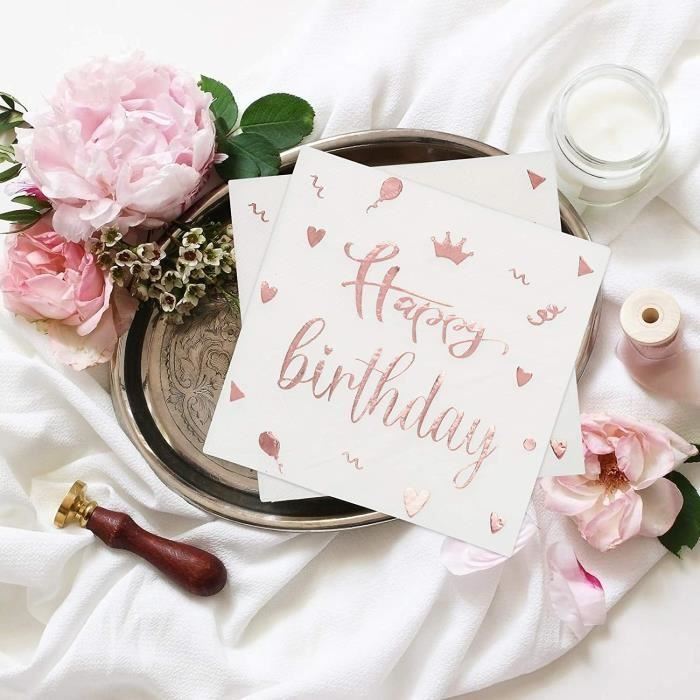 60pcs Serviette Joyeux Anniversaire Rose Gold Serviette Papier Anniversaire Avec Confetti Happy Birthday Pour D 57 Cdiscount Maison