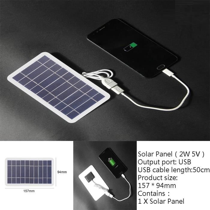 Fovigour chargeur,Panneau solaire pliable USB,chargeur Portable pour téléphone Portable- 2W 5V[E3238]