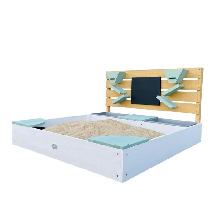 AXI Mandy XXL Bac à sable en bois avec banc, espace de rangement, couvercle et tableau noir AXI Mandy XXL Bac à sable en bois avec banc, espace de rangement, couvercle et tableau noir
