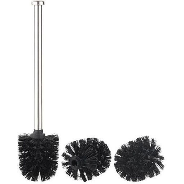 Brosse WC manche acier inoxydable brosse en polypropylène noire Ø7,5 x H.33  cm