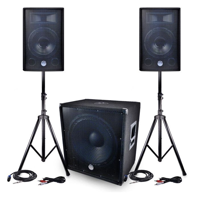 Pack Sono Complet 2400W – 2 Enceintes 12" + Caisson 18" + Pieds + Ampli USB/BT, Neuf