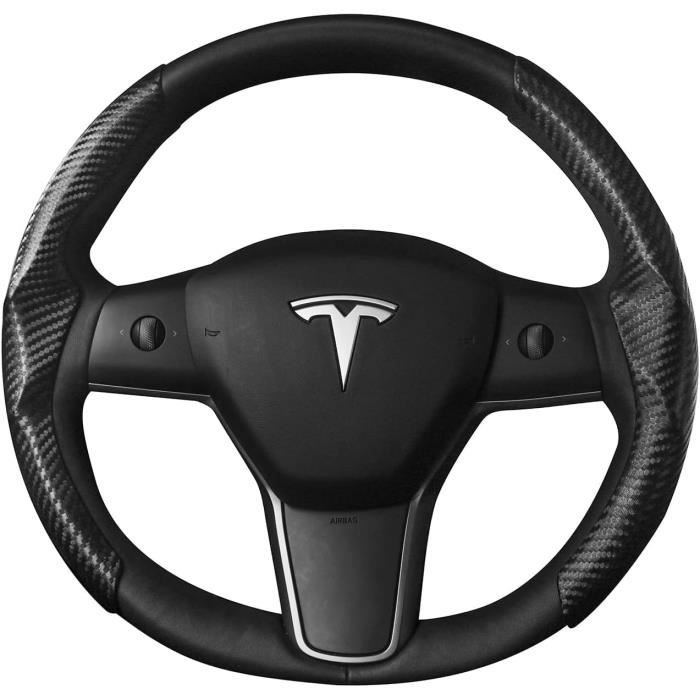 Housse De Volant Pour Tesla Model 3 Model Y 2017-2023, Couverture De Volant  En Fibre De Carbone Grip Coustom Fit Pour Tesla [u2292] - Cdiscount Auto