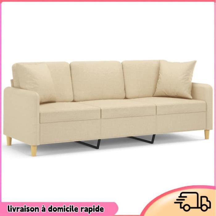 PAL-Canapé 3 places avec oreillers décoratifs noir 180cm similicuir