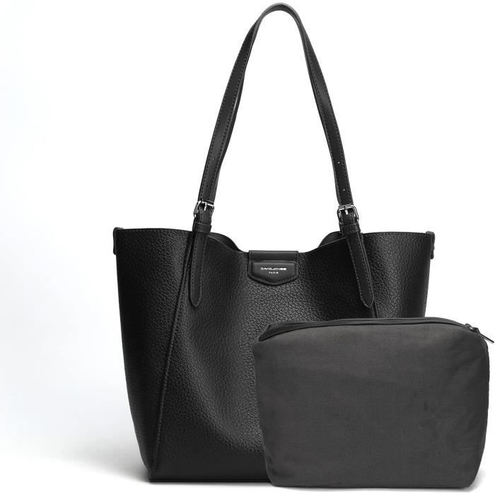 David Jones - Sac à Main Cabas Fourre-Tout Porté Epaule Cuir PU Femme - Noir