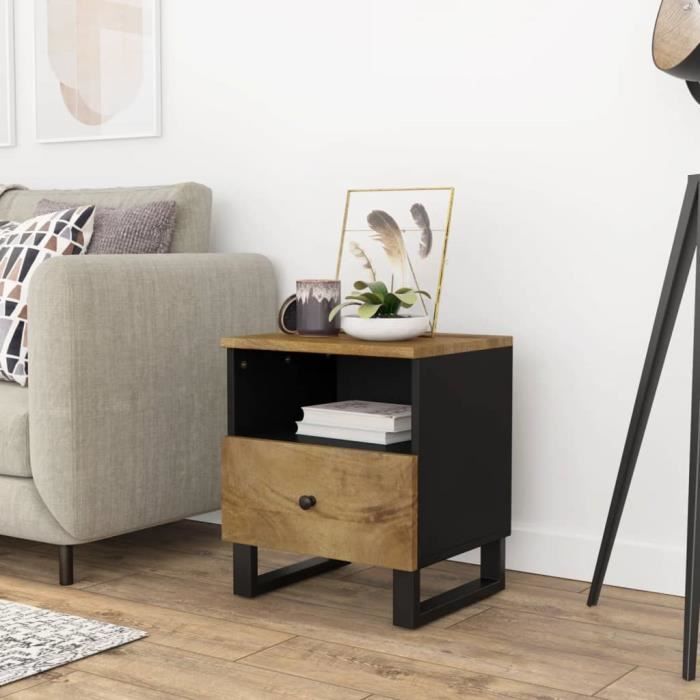 Table De Chevet En Bois Massif Beige - Dimensions 50x60x91 Cm - Occasion