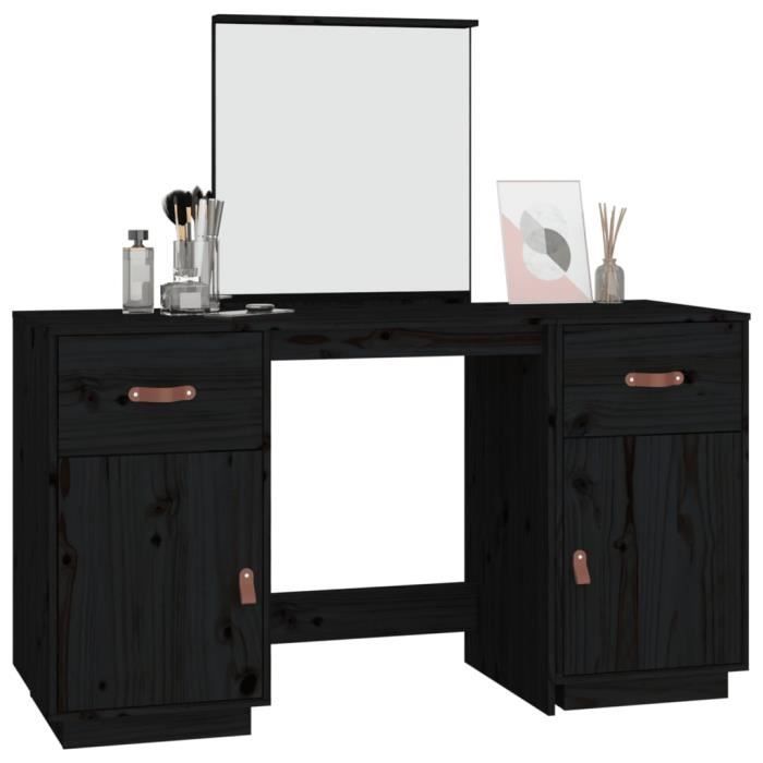 Drfeify Ensemble de coiffeuse avec miroir noir bois de pin solide HB014 ...