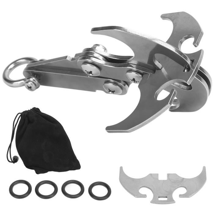Grappin Griffes Pliantes Acier Inoxydable - Charge 350kg - Pour Escalade, Aventure, Sauvetage - Avec Anneau Corde