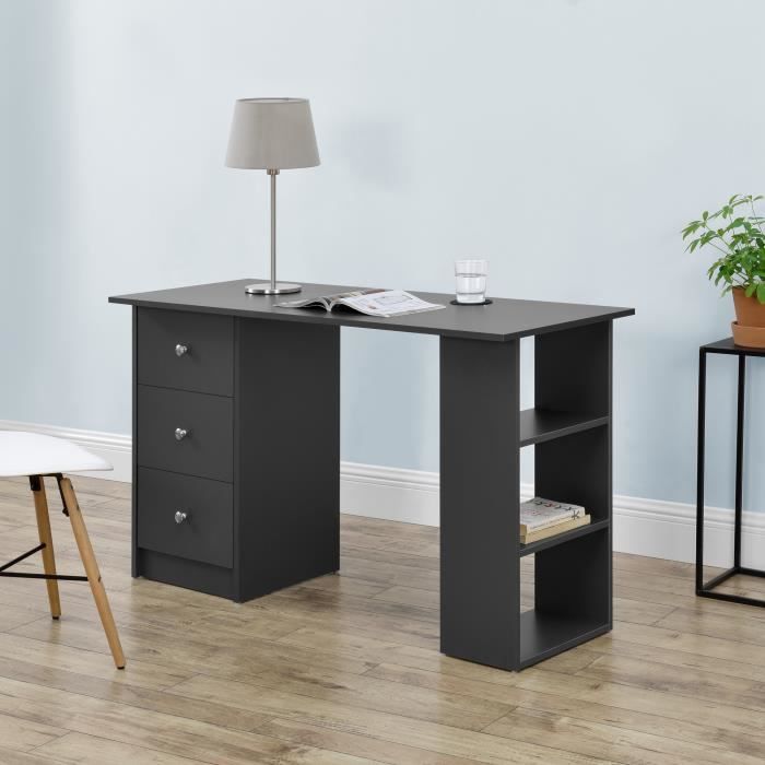 Bureau avec 3 Tiroirs Lemberg 120x49x72cm Gris Foncé [en.casa]