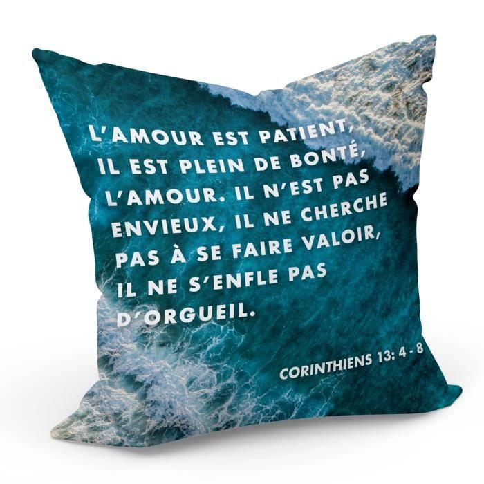 Housse De Coussin L Amour Est Patient Corinthiens Bible Verset Citation Religion Spiritualite 40x40cm Cdiscount Maison