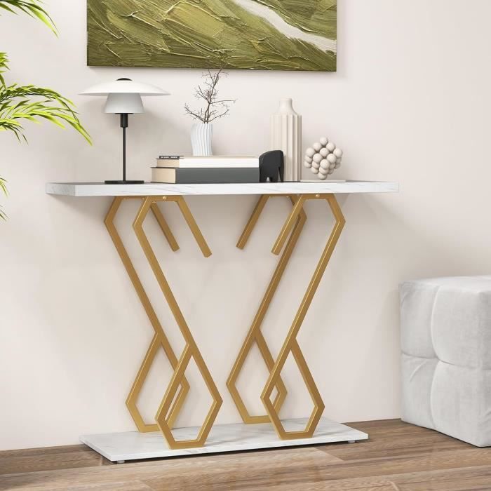 GIANTEX Console Meuble Entrée à 2 Etages - Imprimée Marbre- Table Console Scandinave - Cadre en Métal Doré- 100x 30x 79 cm GIANTEX Console Meuble Entrée à 2 Etages - Imprimée Marbre- Table Console Scandinave - Cadre en Métal Doré- 100x 30x 79 cm