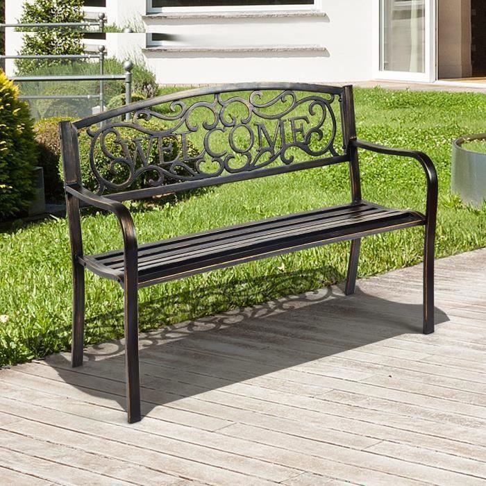 Banc De Jardin Coloris Noir En Fer Forgé - Largeur 111 X Hauteur 88 X Profondeur 54 Cm