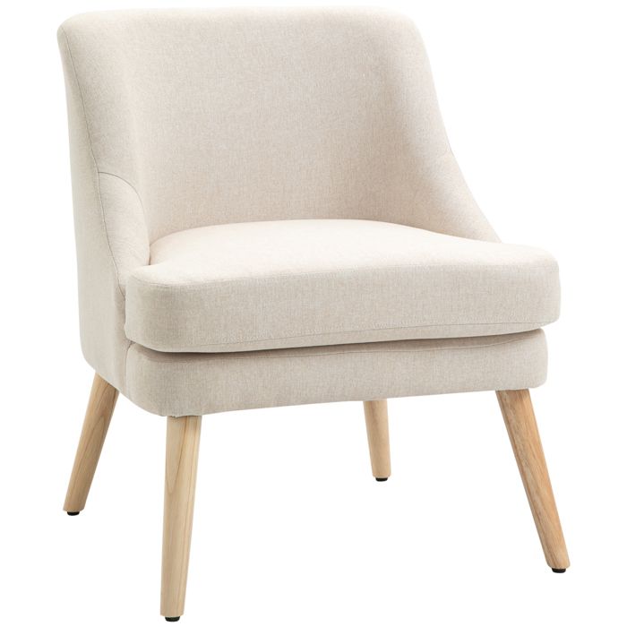 Fauteuil scandinave - HOMCOM - salon confortable chambre pieds bois massif - lin - beige