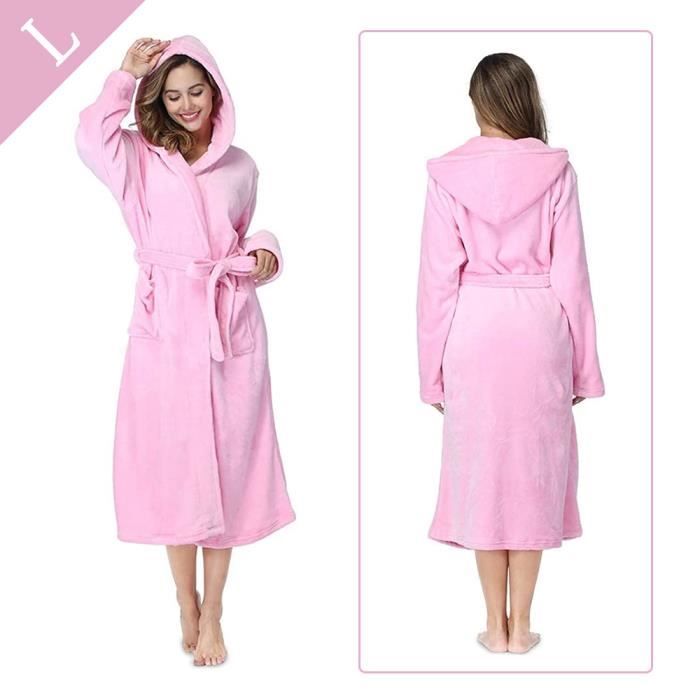 JANZDIYS Peignoir De Bain Capuche-L-Rose-Peignoir D'intérieur-Peignoir de Bain pour Femme-Microfibre Bathrobe-Doux et Confortable