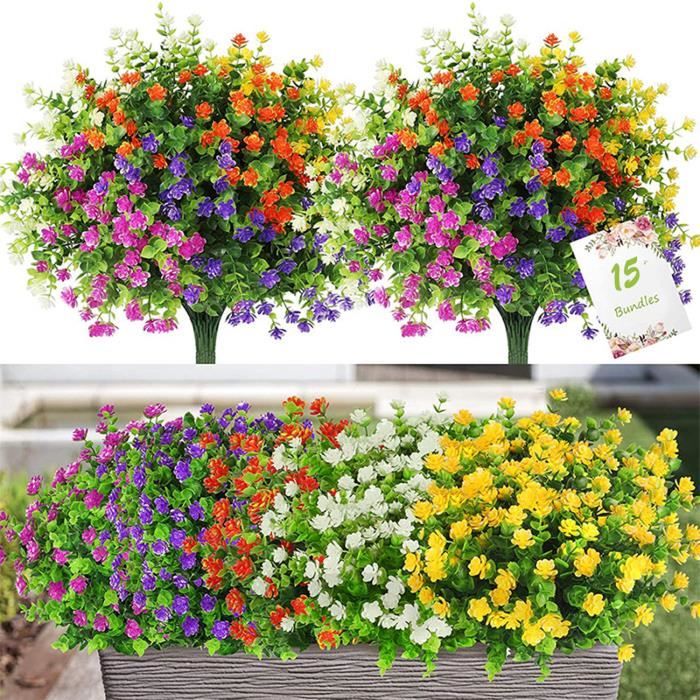 15pcs fleurs artificielles pour extérieur intérieur - résistantes aux UV 5  Couleurs Plantes en Plastique pour Maison - Cdiscount Maison