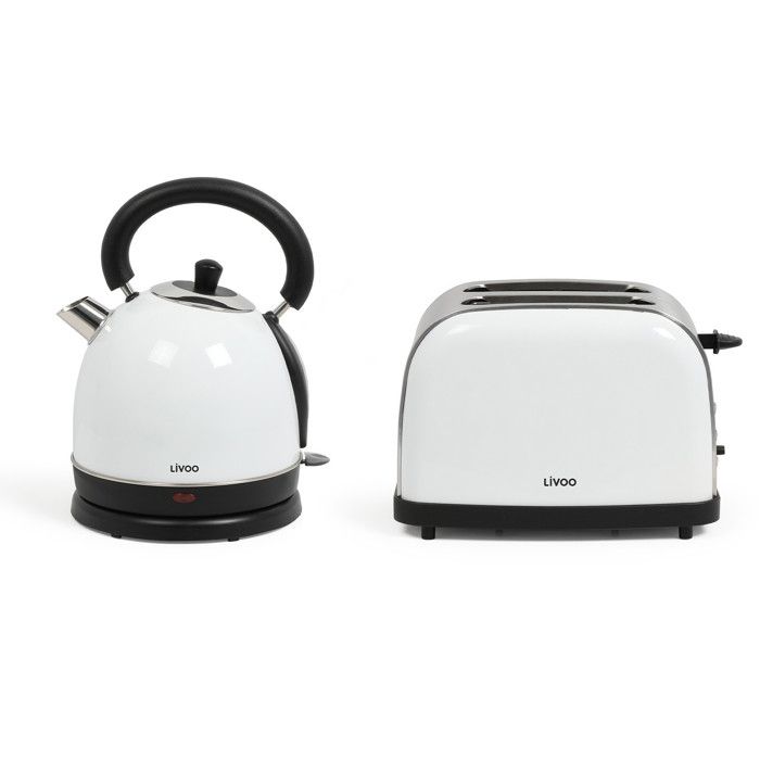 Set petit déjeuner vintage bouilloire blanche 1800W + grille pain blanc 900W