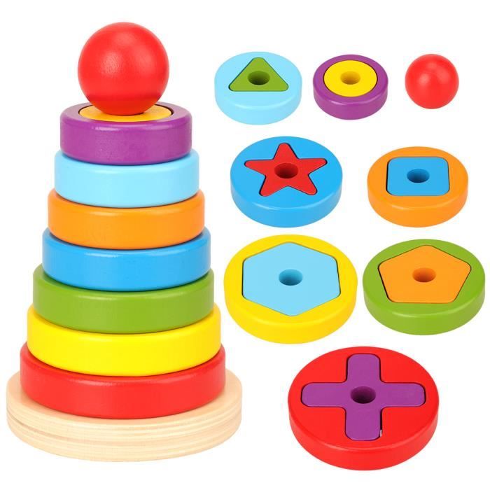 Miunana Jouet Bebe Rainbow Tower Anneau Empile En Bois La Pyramide Empilable Coloree Jouet Educatif Pour Les Tout Petits Bebe Cdiscount Jeux Jouets