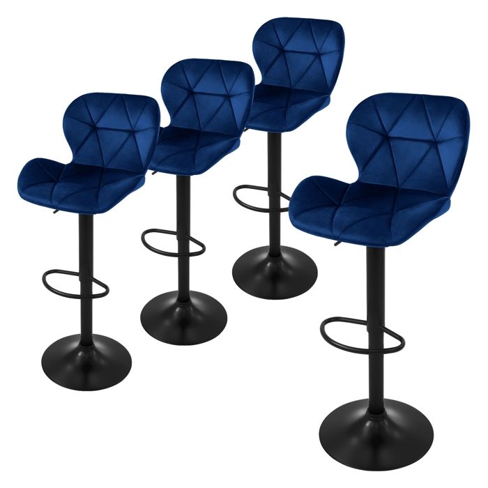 ML-Design Tabouret de bar set de 4 revêtement en velours bleu avec dossier et repose-pieds hauteur 63-83cm