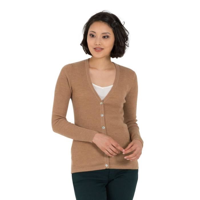 Woolovers Cardigan Cotele A Col V Femme Camel Cdiscount Pret A Porter