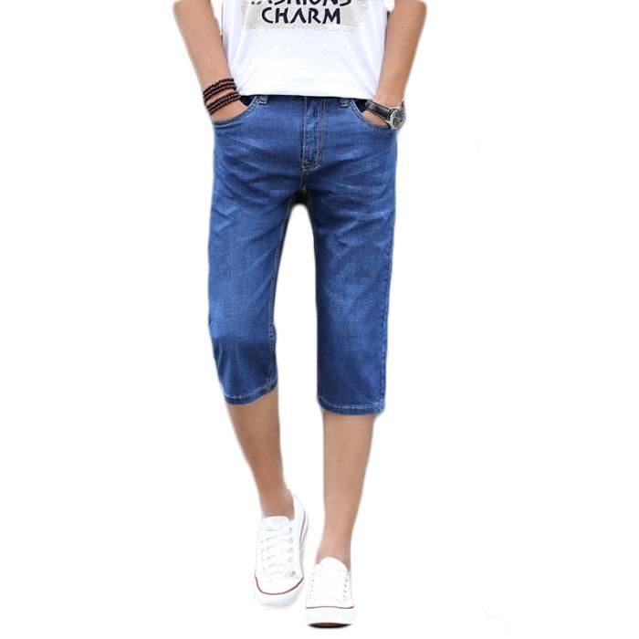 Pantacourt Homme en jean skinny stretch Type Mince slim VeTement Masculin Bleu