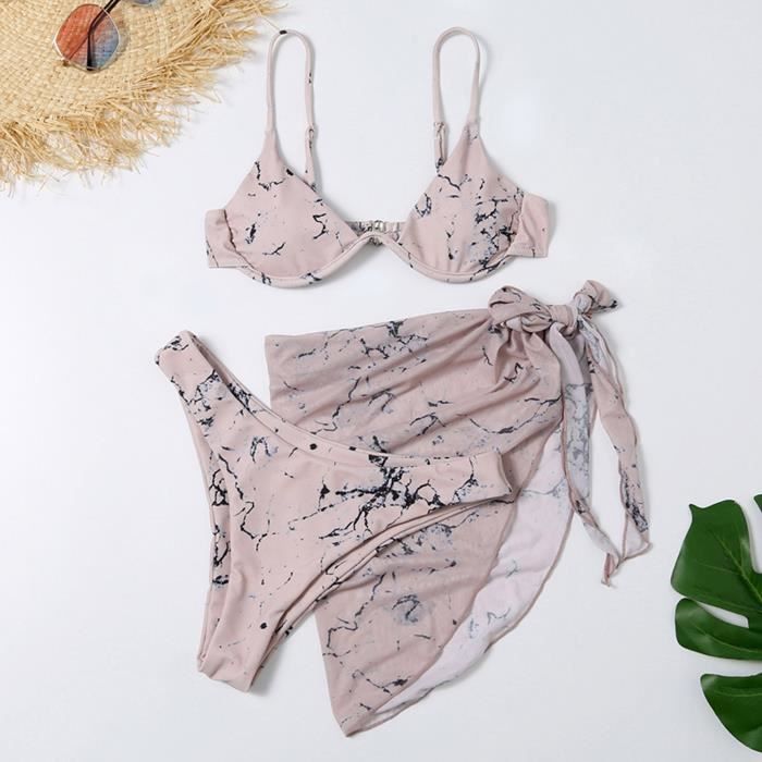 Bikini 2 Pièces Femme Push-up - Maillot De Bain Taille Haute Imprimé - Bretelles Réglables Et Rembourrage Amovible
